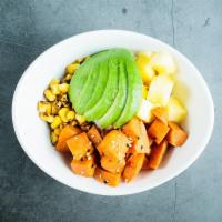 Lil' Buddha Bowl · Teriyaki sweet potatoes, avocado, fresh pineapple, roasted corn, and jasmine rice. Served wi...