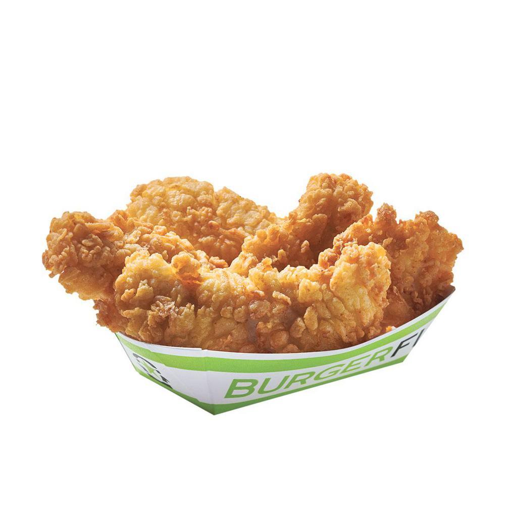 5 FI'ED CHICKEN TENDERS · All-Natural, Cage-Free Chicken Breast Tenders Served with Your Choice of Dipping Sauce: BurgerFi Sauce, Bacon Jalapeño Ranch, Honey Mustard BBQ, Memphis Sweet BBQ or Garlic Aioli.