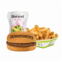 KIDS BURGER · Single All-Natural Angus Beef with Choice of Junior Fries or Natural Snack, and Kids Natural...