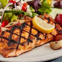 Grilled Salmon · Seasoned chargrilled blackened salmon.
