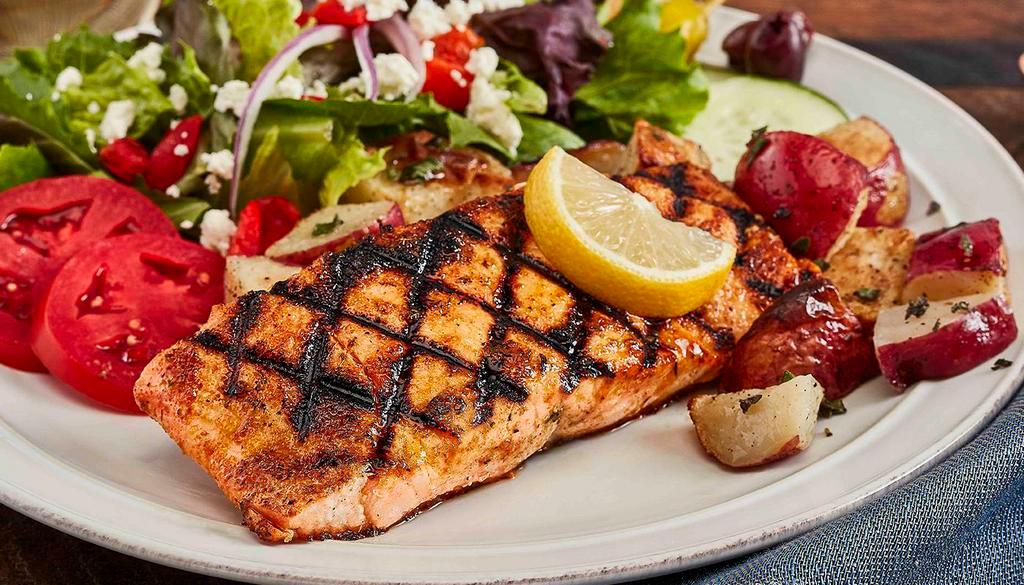 Grilled Salmon Family Feast for 6 · 6 - 8oz Seasoned chargrilled
blackened salmon
