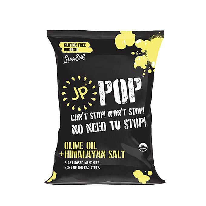 JP Pop Olive Oil + Himalayan Salt Popcorn · organic non-GMO popcorn, Himalayan sea salt, olive oil. Small (0.88 oz.)