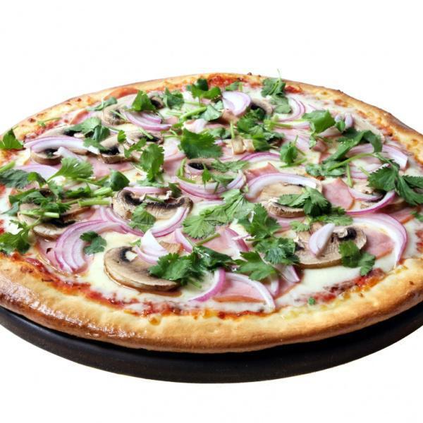 Suro Pizza (Extra Thin Crust) · With homemade tomato sauce, mozzarella cheese, Canadian bacon, mushroom, red onions, and fresh cilantro.