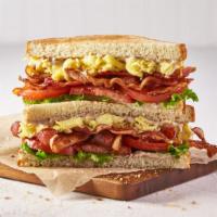BBLT & Egg Sandwich · Scrambled eggs, bacon, tomato, lettuce, black pepper balsamic aioli, white toast.
