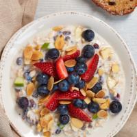Berry & Almond Overnight Oats · Rolled oats, vanilla yogurt, apple, banana, dried currants, dried cranberries, toasted almon...