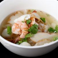 Combination Noodle Soup · A combination of noodle soup with sliced pork, ground pork, sliced fish cake, fish ball, cal...