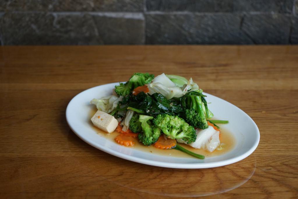 Stir-fried Mixed Vegetable and Tofu · Stir-fried mixed vegetables and tofu in bean sauce.