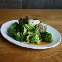 Beef Broccoli  · Beef stir fried with broccoli in bean sauce.