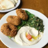 Veggie Plate · Falafel, hummus and tabouleh.