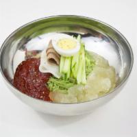 BIBIM NAENG MYOEN · Buckwheat noodles with thinly sliced brisket and boiled egg in a house special spicy sauce. ...