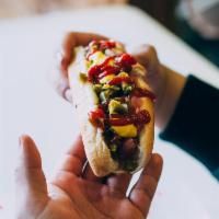 Hot Dogs · Classic Hot Dog with Mayo, Ketchup, Mustard, Tomato, Onions, and Jalapeños.