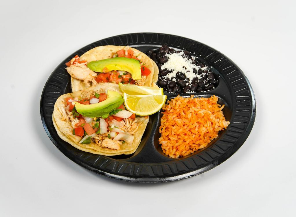 Tacos Combo · Two Tacos Choice of Mexican Style o Gringo Style, Served with Rice, and Beans.