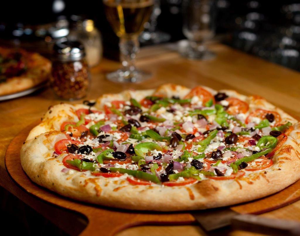 Greek · Tomato, red onion, green pepper, kalamata olive and feta.