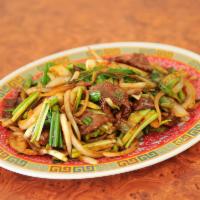 B7. Mongolian Beef · Scallion beef. Hot and spicy.