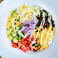 Cobb Salad · avocado ranch, egg, bacon, tomato, red onion, cheddar, corn