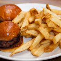 Kids Mini Burgers · angus beef mini burgers (2), pickles, brioche bun, french fries
