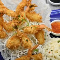 Coconut Crunchy Shrimp · citrus chili, coconut cream + soy dipping sauces + mango sticky rice