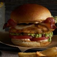 Chicken, Avocado & Bacon Sandwich · Grilled chicken breast topped with Monterey Jack cheese, guacamole, tomato, Applewood-smoked...