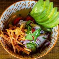 Ceviche de Camarones · Shrimp, avocado, leche de tigre