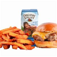 Grizzly · kid’s cheeseburger: organic beef or all-natural turkey, organic colby, cubby bun (675-800 cal)