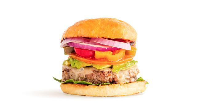 Matador · organic beef, pepper jack, avocado, organic green leaf, organic red onions, pickled jalapeños, organic tomatoes, brioche bun (1060 cal)