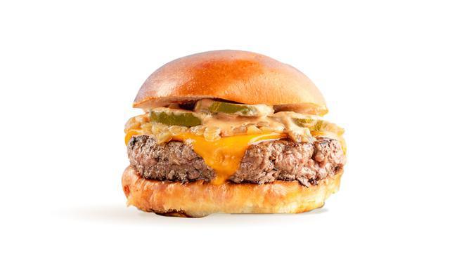 Standard · organic beef, organic colby, caramelized onions, dill pickles, special sauce, brioche bun (1065 cal)