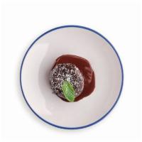 Flourless Chocolate Cake (gf) · strawberry, organic strawberry sauce and organic chocolate sauce