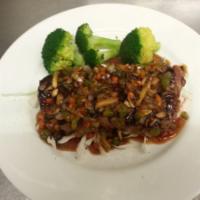 Isohama Steak · Topped with assorted vegetable in our house special teriyaki sauce.