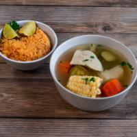 19. Caldo  · Vegetable soup served with a side of Spanish rice and choice of corn or flour tortillas. Ser...