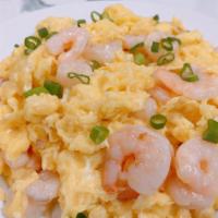 Fried Silken Egg with Shrimp · Cooked in oil.