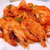 Braised Prawns · Lightly browned in fat and then cooked slowly in a closed pan with a small amount of liquid.