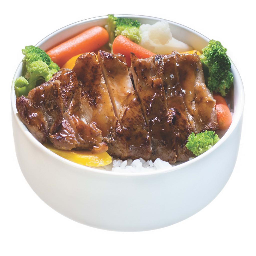 BBQ Chicken Bowl · Includes steamed rice and steamed vegetables.