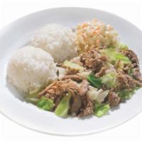 Kalua Pork Plate · Shredded pork with cabbage. Served with rice and salad.