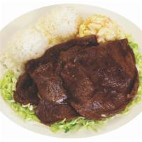 Regular BBQ Beef Platter · 2 scoops of white or brown rice and 1 scoop of macaroni salad.