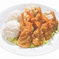 Fried Shrimp · Regular includes 7 pieces of fried shrimp, 2 scoops of rice, and 1 scoop of mac salad. 
Mini...