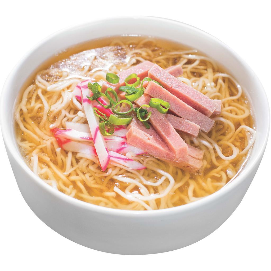 Spam Saimin · Noodle soup unique to Hawaii, served with grilled SPAM and fresh green onion.