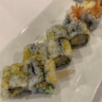 Honey Shrimp Roll · Shrimp tempura, avocado, cucumber, yuzu tobiko topped with bourbon honey sauce.