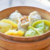Family Dumpling 合家欢饺子 · Chicken dumpling, vegetable dumpling, pork shrimp dumpling, and sticky rice shaomai.