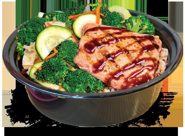 Teriyaki Salmon Bowl (Regular Bowl Only) · Pan-Seared Wild Caught Salmon Drizzled With our Famous Teriyaki .  Try it with A Side Green Salad !