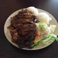 24. Beef and Pork Combo · Served with rice and salad