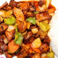16. Kung Pao Chicken · Stir-fried chicken with Onions, carrots, green peppers & Peanuts