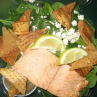 Salmon Salad · Spinach, feta, pita chips balsamic dressing.