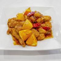 Orange Entree · Spicy. Lightly fried with bell peppers and onions in spicy and sweet sauce.