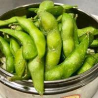 Edamame · Boiled and salted green soybean.
