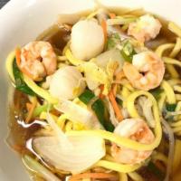 Famous AM Combo Noodle Soup · Chicken, beef, shrimp and veggies.