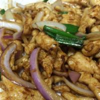 Chicken Mongolian · Sweet soy glaze, onions, snipped green onion.
