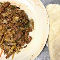 Moo Shu Pork · Shredded pork meat cooked with vegetables and cabbages, seasoned with minced ginger, garlic ...