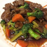 Beef with Broccoli · Tender sliced beef with fresh steamed broccoli stir-fried in house brown sauce.
