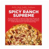 Med Spicy Ranch Supreme · Our Spicy ranch pizza is a deliciously unique creation that starts with a ranch base and BBQ...