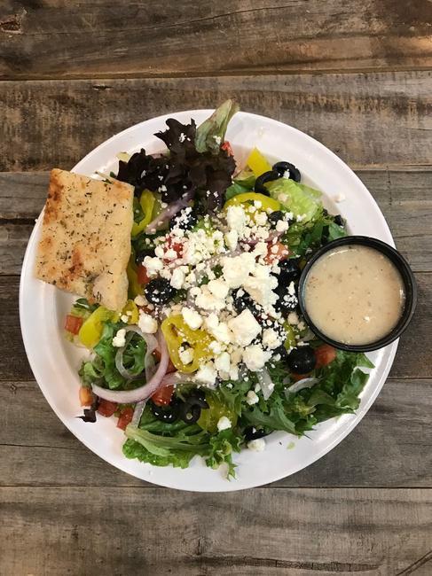 THE GREEK ENTREE SALAD · mixed greens, red onions, black olives, banana peppers, roma tomatoes, feta cheese, crostini and homemade greek dressing